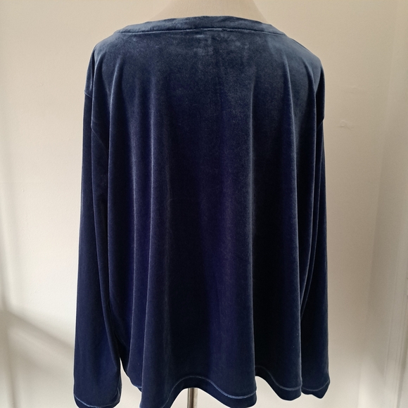Talbot Plus Navy Blu Velvet Button Front Cardigan Sweater Gold Button Pockets 3X - Picture 5 of 6